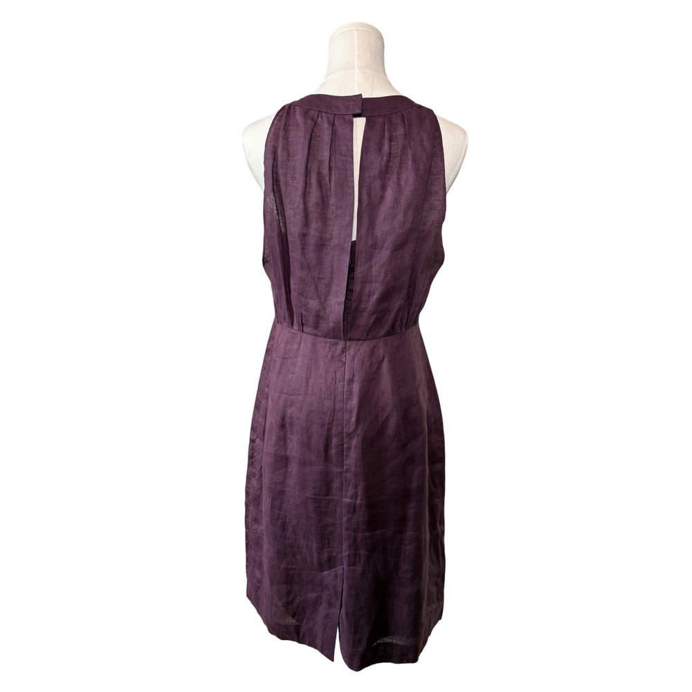 Ann Taylor LOFT Plum Purple 100% Linen Pleated Halter Neck Shift Dress Size 4 - Picture 4 of 15